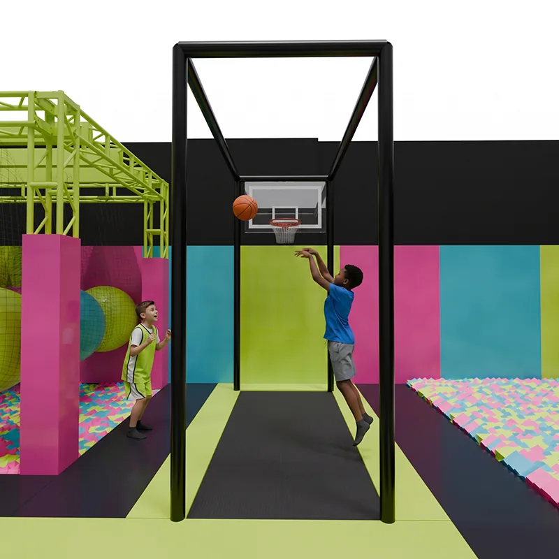 Cesta de basquete sobre trampolim